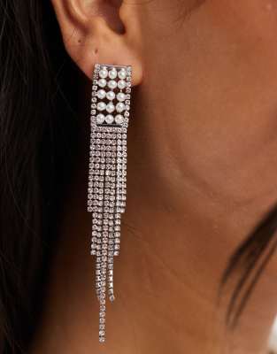 True Decadence pearl embellished drop earrings in silver