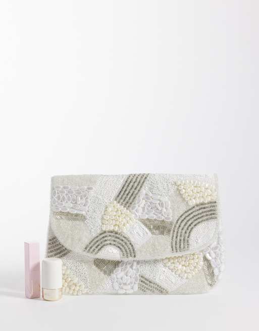 True Decadence pearl embellished envelope clutch in white, 2 of 4