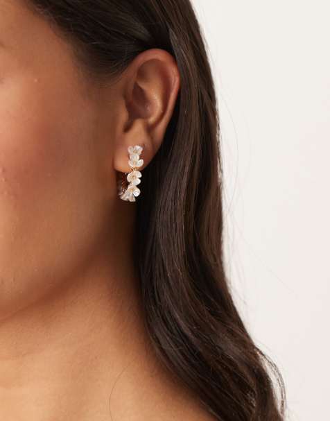 True Decadence pearl flower hoop earrings in gold - view 1