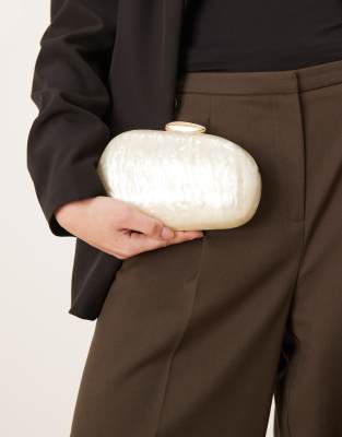 True Decadence pearl resin hard clutch bag in white white