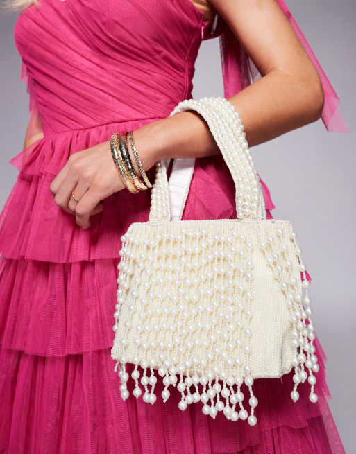 True Decadence pearl tassle beaded bag in white, 3 of 4