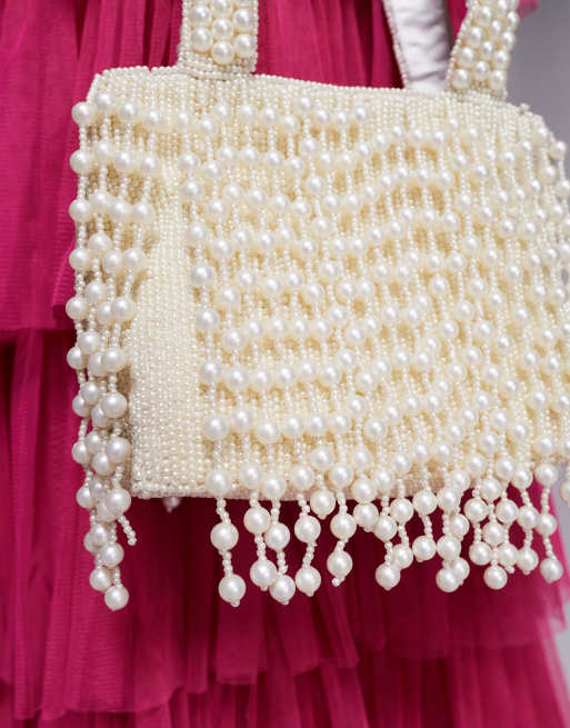 True Decadence pearl tassle beaded bag in white, 4 of 4