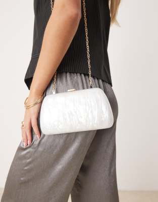 pearlescent box clutch bag in white