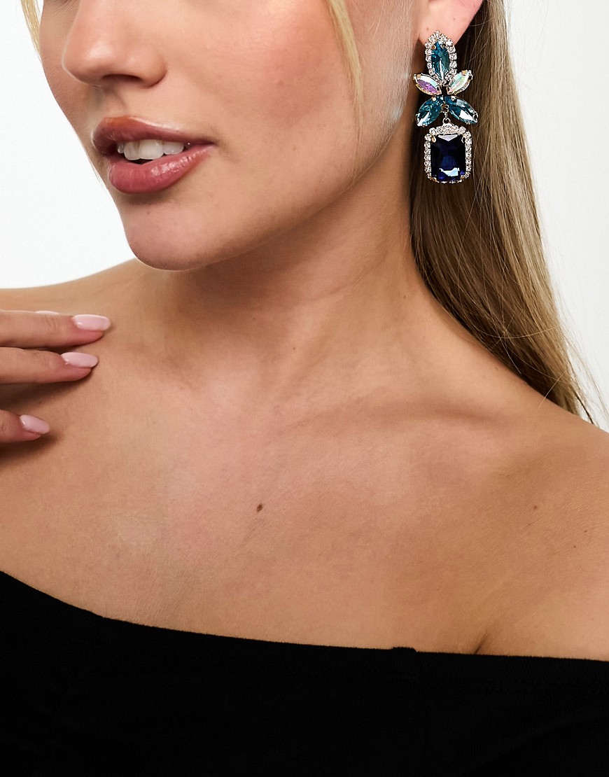 True Decadence petal bewjewelled earrings in blue