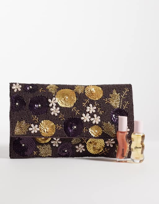 True Decadence petal embellished clutch bag in dark purple , 2 of 4