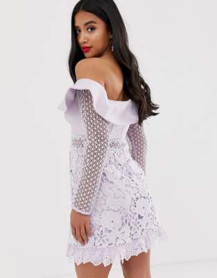 white crochet one shoulder mini dress
