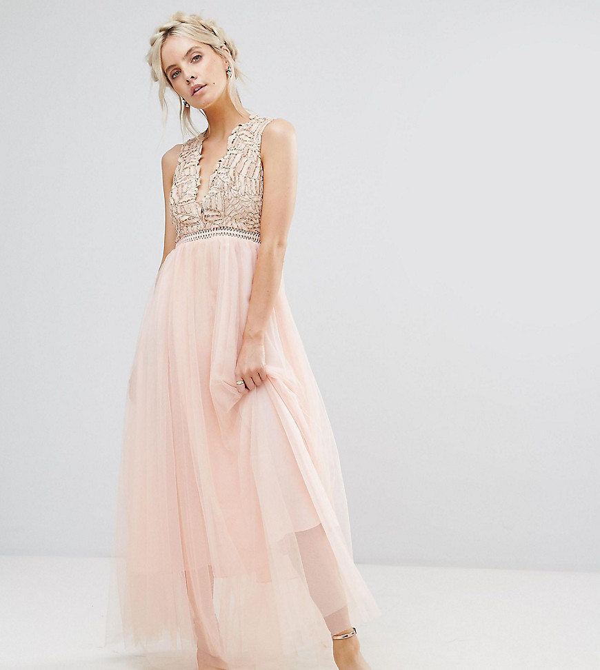 True Decadence - Petite maxi-jurk met rok van tule en top met metallic applicatie-Roze