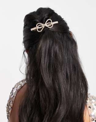 True Decadence - Pettine per capelli da cerimonia color oro con fiocco con strass