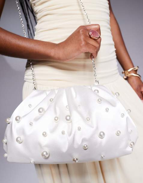 True Decadence pillow clutch bag with pearl embellishment in ivory - view 1