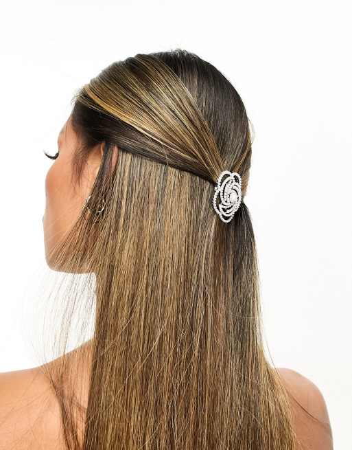 True Decadence - Pince à cheveux avec rose ornée de perles - Argenté