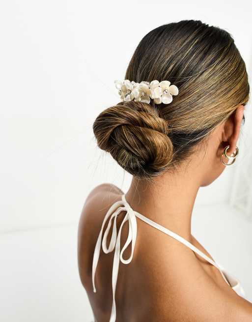 True Decadence - Pince à cheveux ornementée avec fleurs en relief - Doré