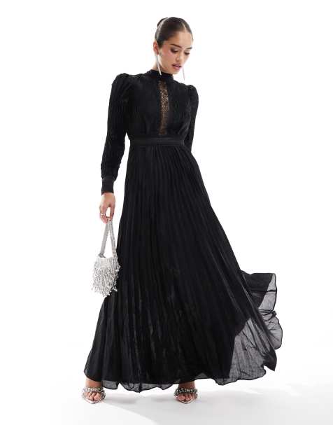 True Decadence Pleated long sleeve maxi-dress in black - view 1