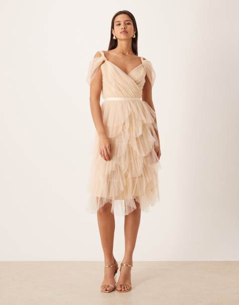 True Decadence Pleated petal midi dress in cream