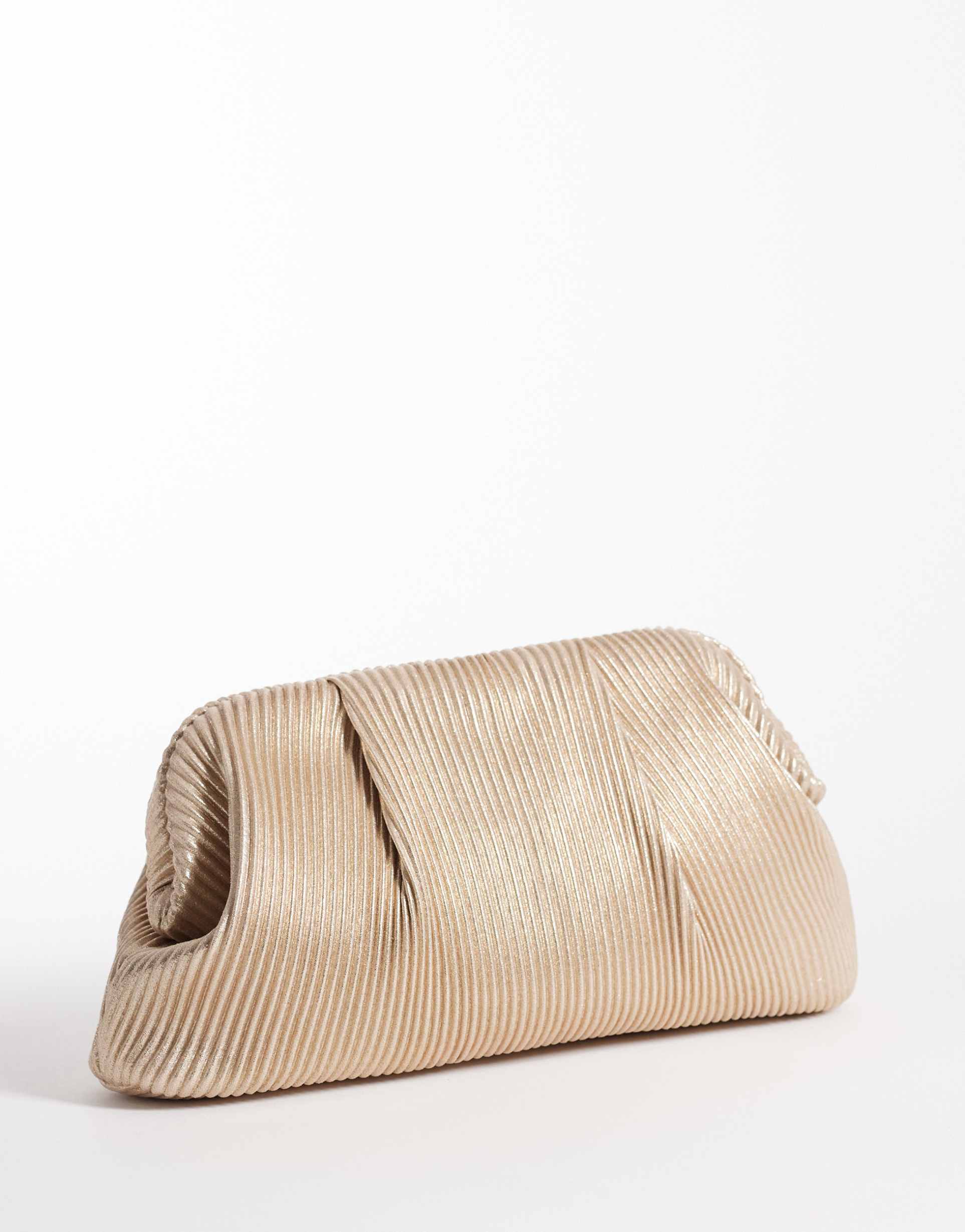 true decadence pleated pillow clutch purse with crossbody strap in gold