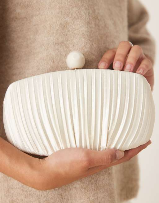 True Decadence pleated satin clutch bag in cream, 2 of 4
