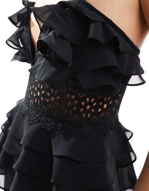 True Decadence Plunge front tiered ruffle maxi-dress in black, 4 of 4