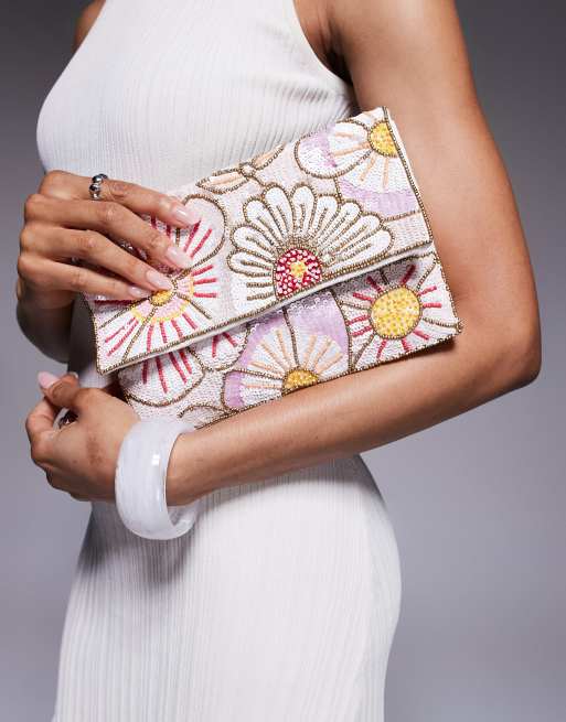 True Decadence - Pochette a busta multicolore con motivo floreale con paillettes