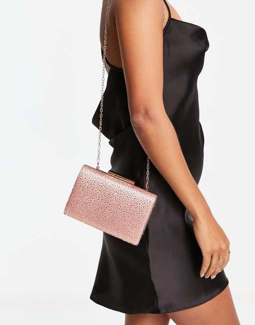 True Decadence - Pochette à strass rigide avec bandoulière chaîne - Rose