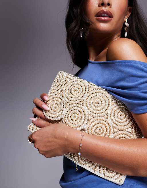 True Decadence Pochette bianca a busta con perline ASOS