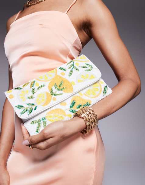 True Decadence - Pochette bianca e gialla con perline e limoni - view 1