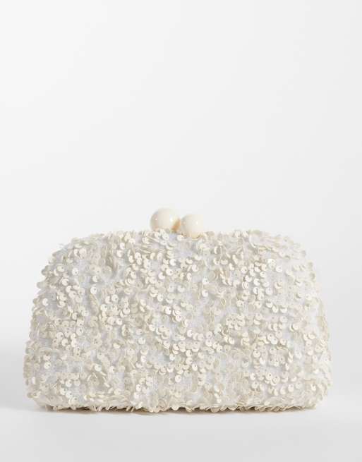 True Decadence - Pochette color crema decorata con paillettes