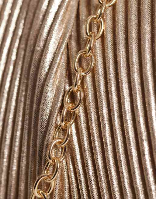 True Decadence - Pochette color oro a pieghe con tracolla, 3 di 4
