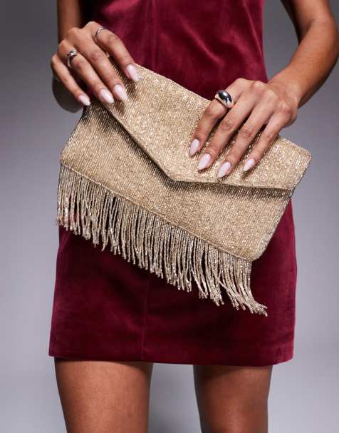 True Decadence - Pochette color oro rosa con perline e frange - view 1