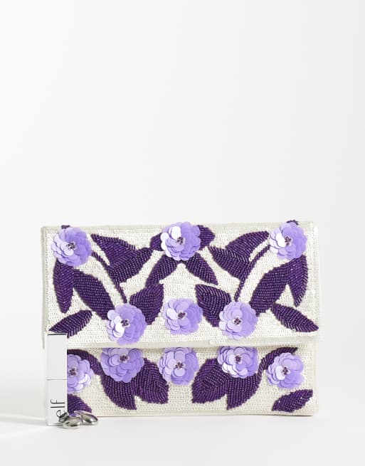 True Decadence pochette envelope floreale decorata viola, 2 di 4