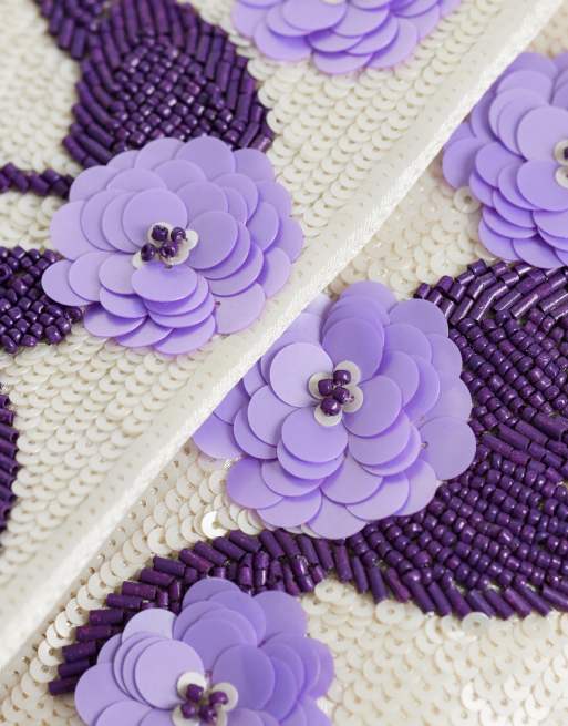 True Decadence pochette envelope floreale decorata viola, 3 di 4
