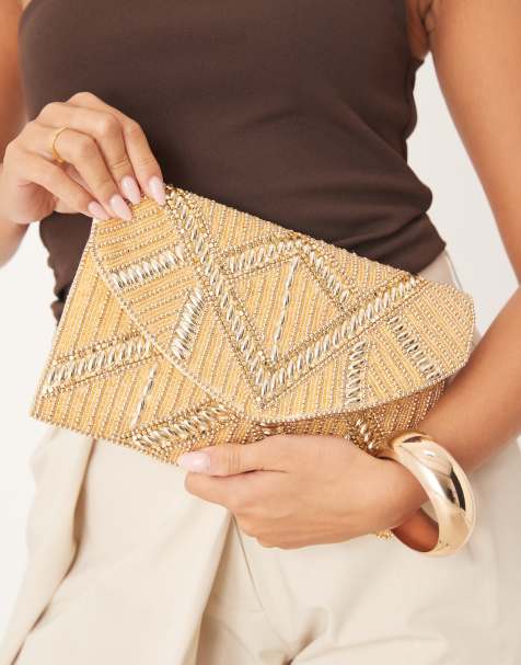 True Decadence - Pochette enveloppe bandoulière ornée de perles - Doré - view 1