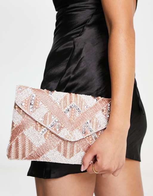 True Decadence - Pochette enveloppe ornée de perles à motif géométrique