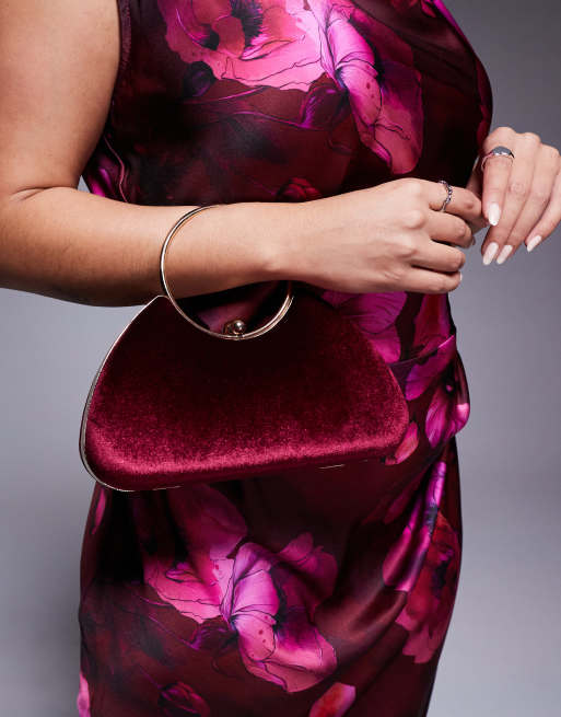True Decadence - Pochette in velluto bordeaux e oro con tracolla rimovibile, 4 di 4