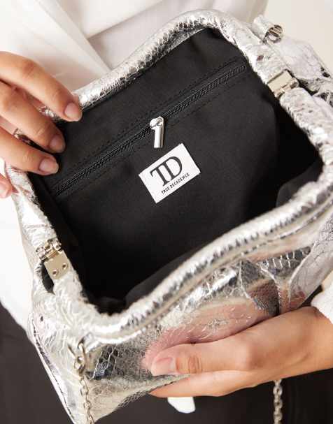 Pochette De Soirée Femme EVEOUT à Fleurs Cristal - Chaîne Amovible 119 Cm - Pour Mariage, Fête, Cocktail (Argent)
