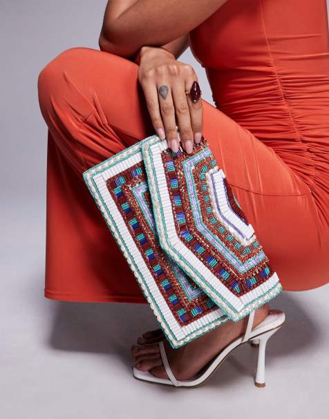 True Decadence - Pochette multicolore a busta con perline e motivo geometrico - view 1