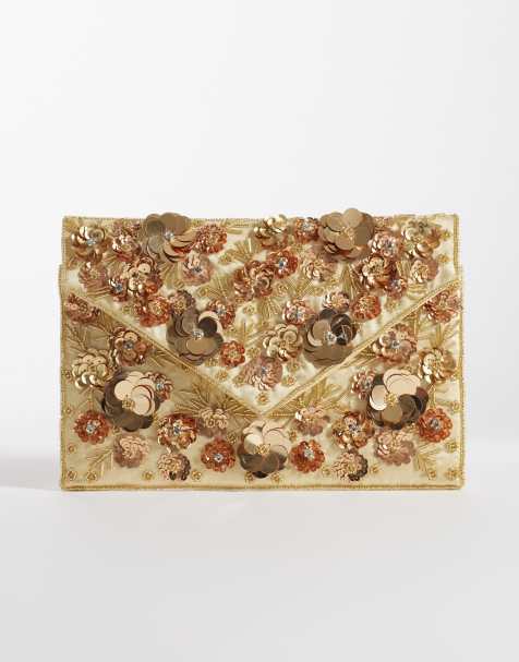 True Decadence - Pochette style enveloppe en satin à sequins - Doré - view 1