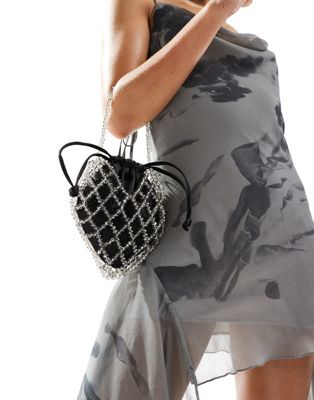 pouch bag with chain detail in black-Silver