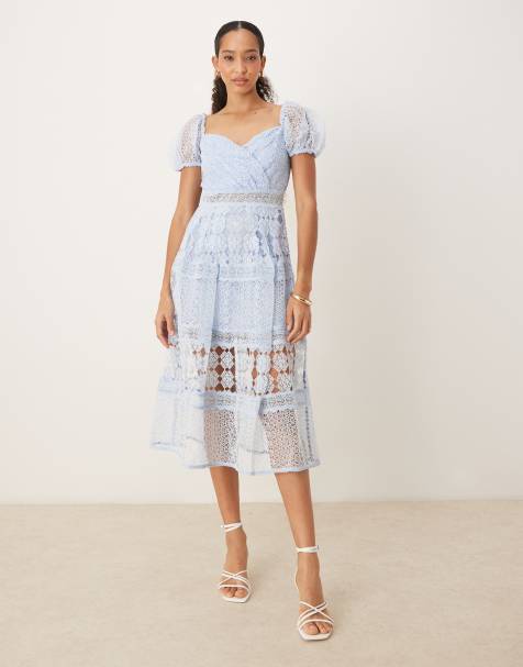 True Decadence Puff sleeve midi dress in light blue