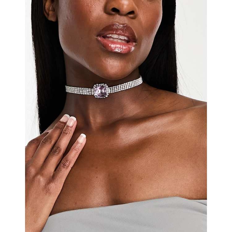 True Decadence purple jewel choker necklace in silver | ASOS