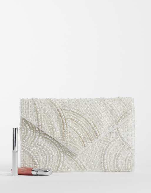 True Decadence - Råhvid kuvert-clutch med perledetaljer, 2 af 4