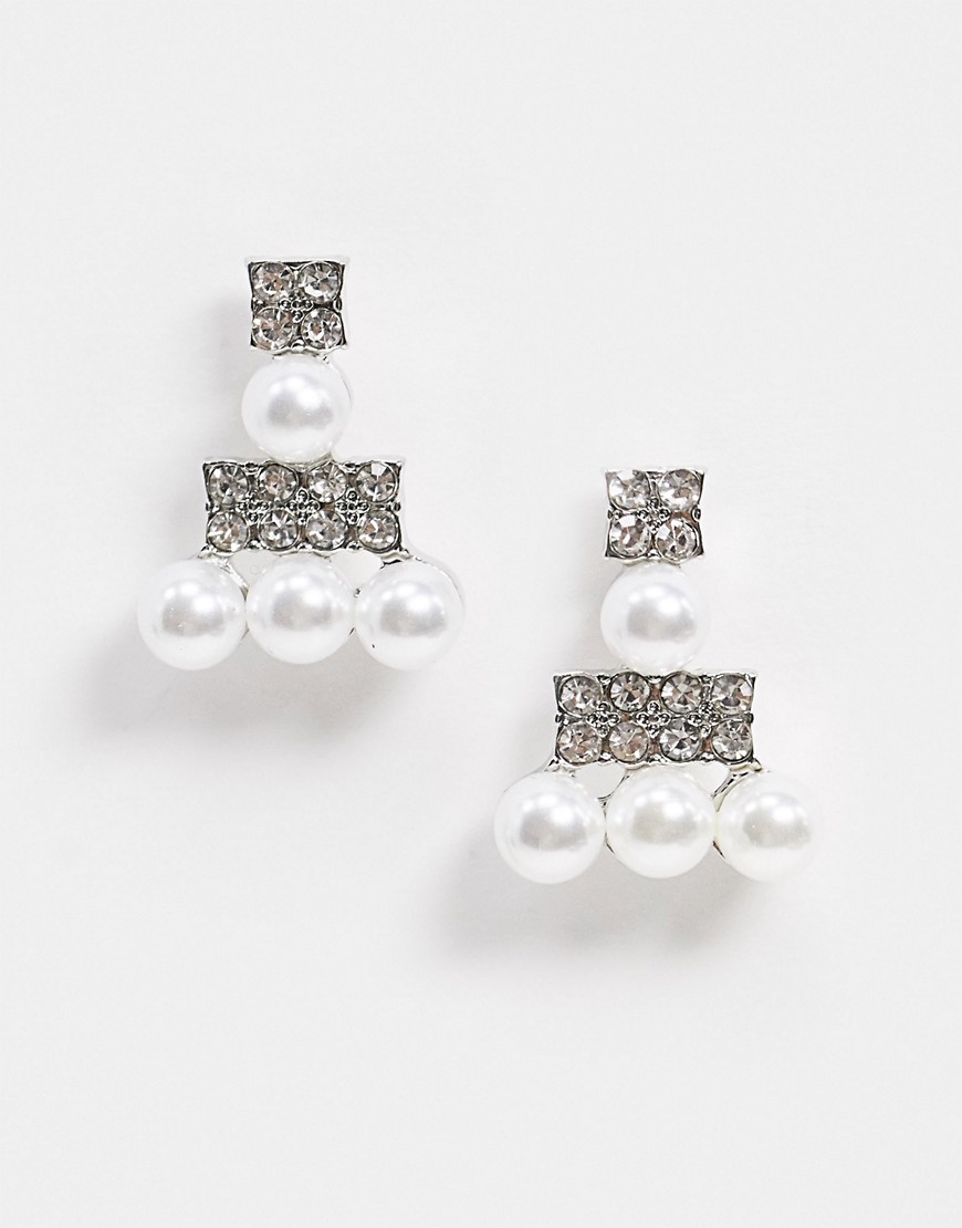 True Decadence - Øreringe med perle- og krystalrække-Sølv