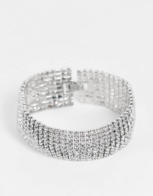 True Decadence rhinestone cuff bracelet in silver