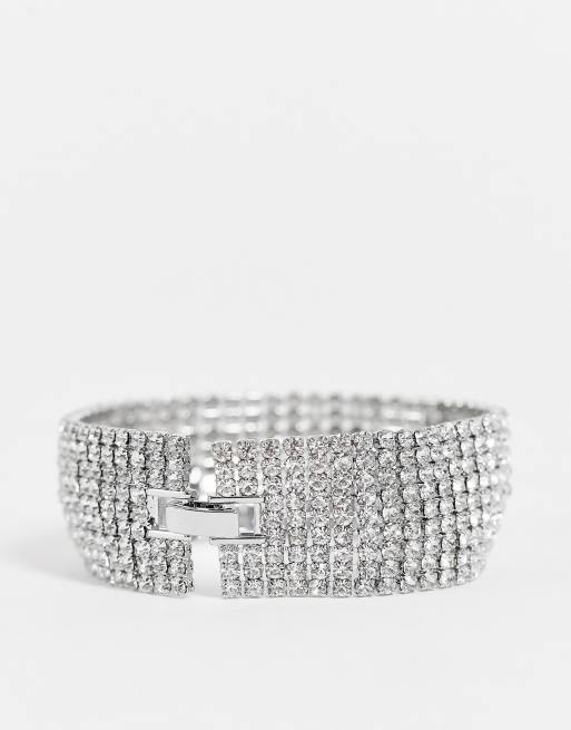 True Decadence rhinestone cuff bracelet in silver