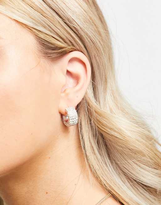 Little Details Silver Rhinestone Mini Hoop Earrings