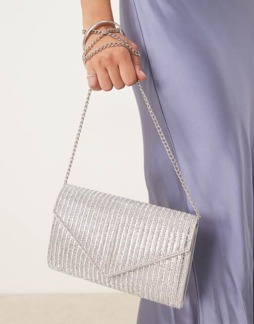 True Decadence rhinestone envelope clutch bag in silver, 2 of 4
