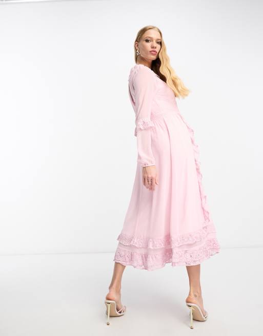 True Decadence Robe a manches longues avec dentelle Rose