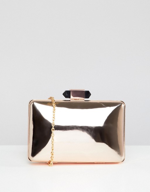 True Decadence Rose Gold Metallic Box Clutch Bag | ASOS