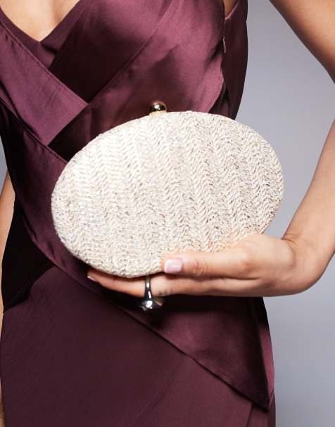 True Decadence round structured woven clutch bag in gold metallic - view 1