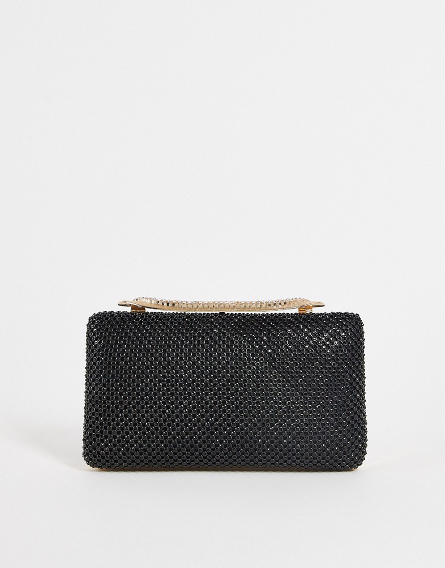 True Decadence rounded box clutch in black sparkle