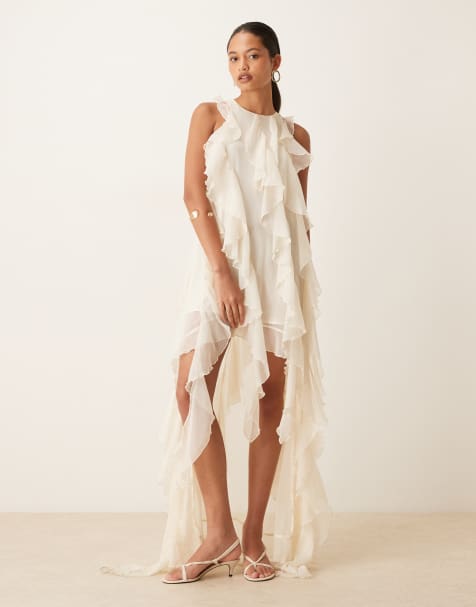 True Decadence Ruffle hi low dress in cream
