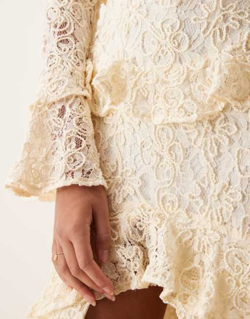 True Decadence Ruffle lace up maxi dress in cream | ASOS